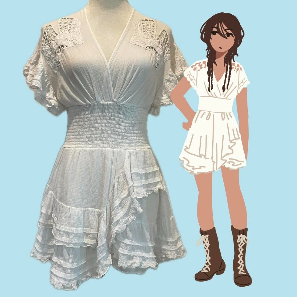 IRO designer white ruffled cotton dress crochet ruffle detail luxury S